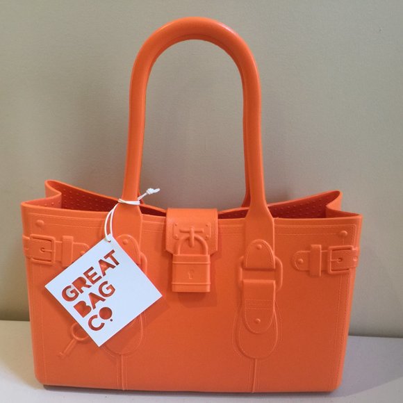 Great Bag Co. Designer Rubber Tote Purse Hand Bag Topaz Orange Robert Verdi - Picture 2 of 15
